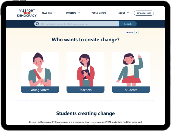 Screenshot of Passport to Democracy website on an iPad